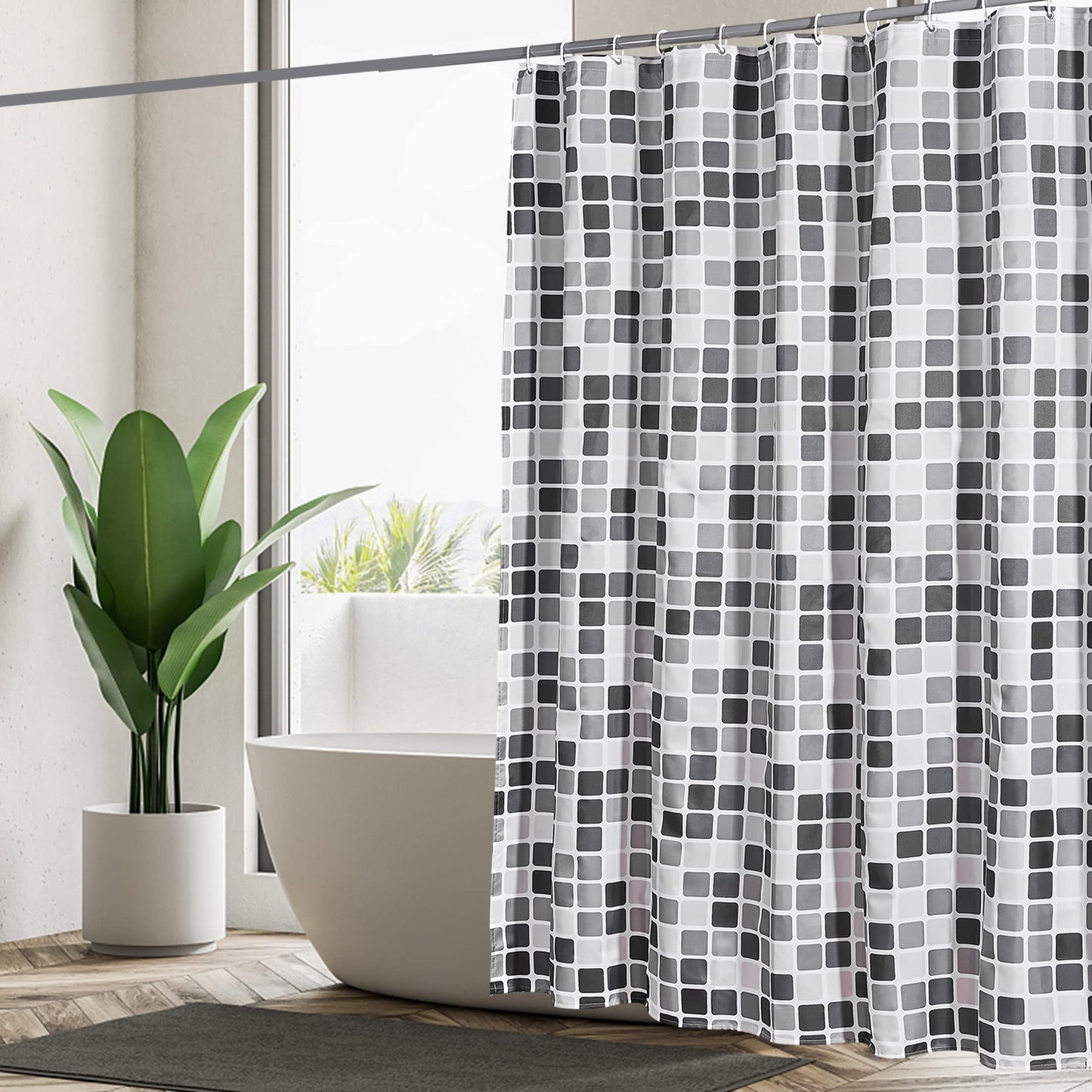 GERUIKE Mosaic Shower Curtain 180 x 200 cm - Weighted Shower Curtains Mould Proof Resistant, Machine Washable Bath Curtain with 12 Shower Curtain