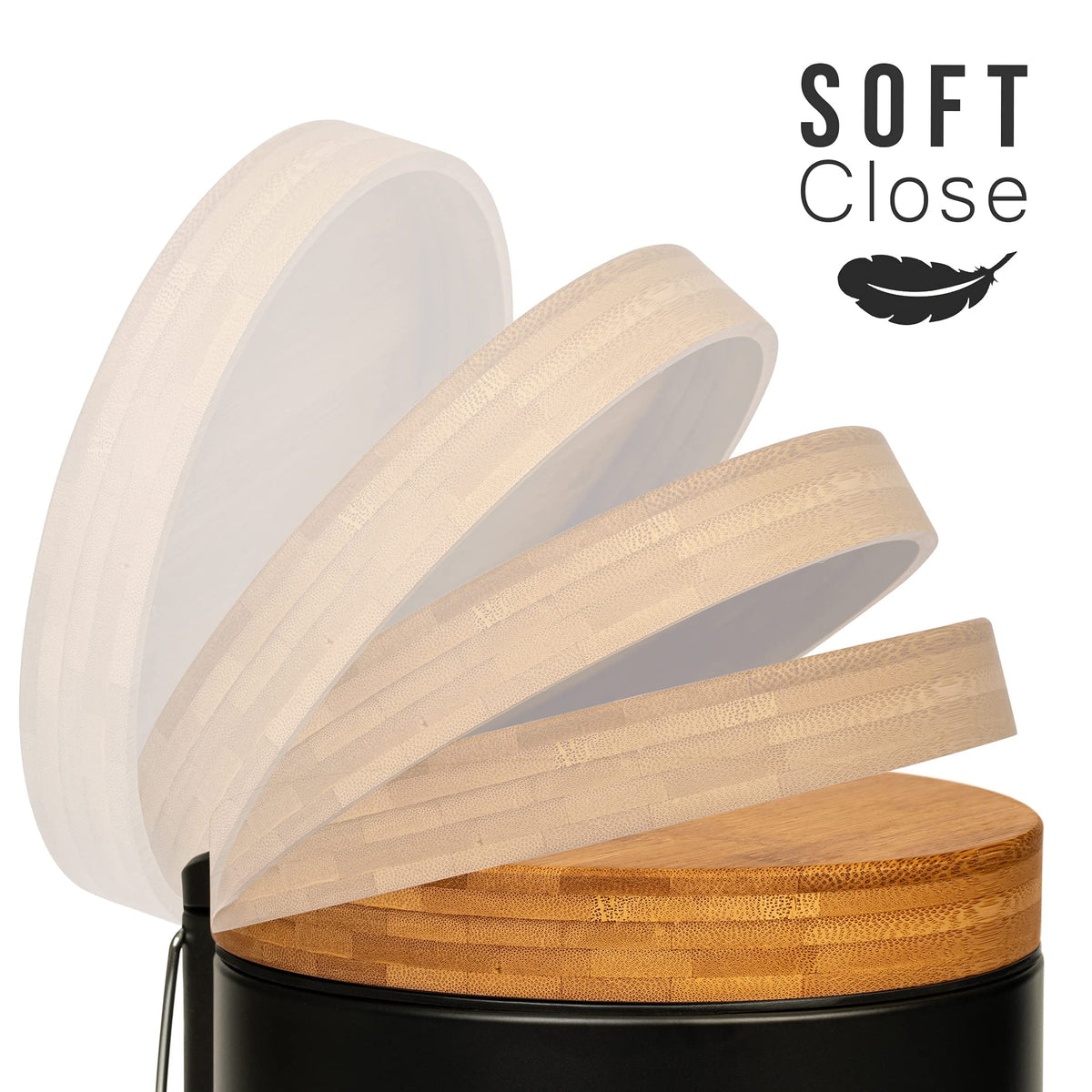 Kazai. 5L Designer Bathroom Bin | Superior Bamboo | Soft Closing | Anti-Finger | Black