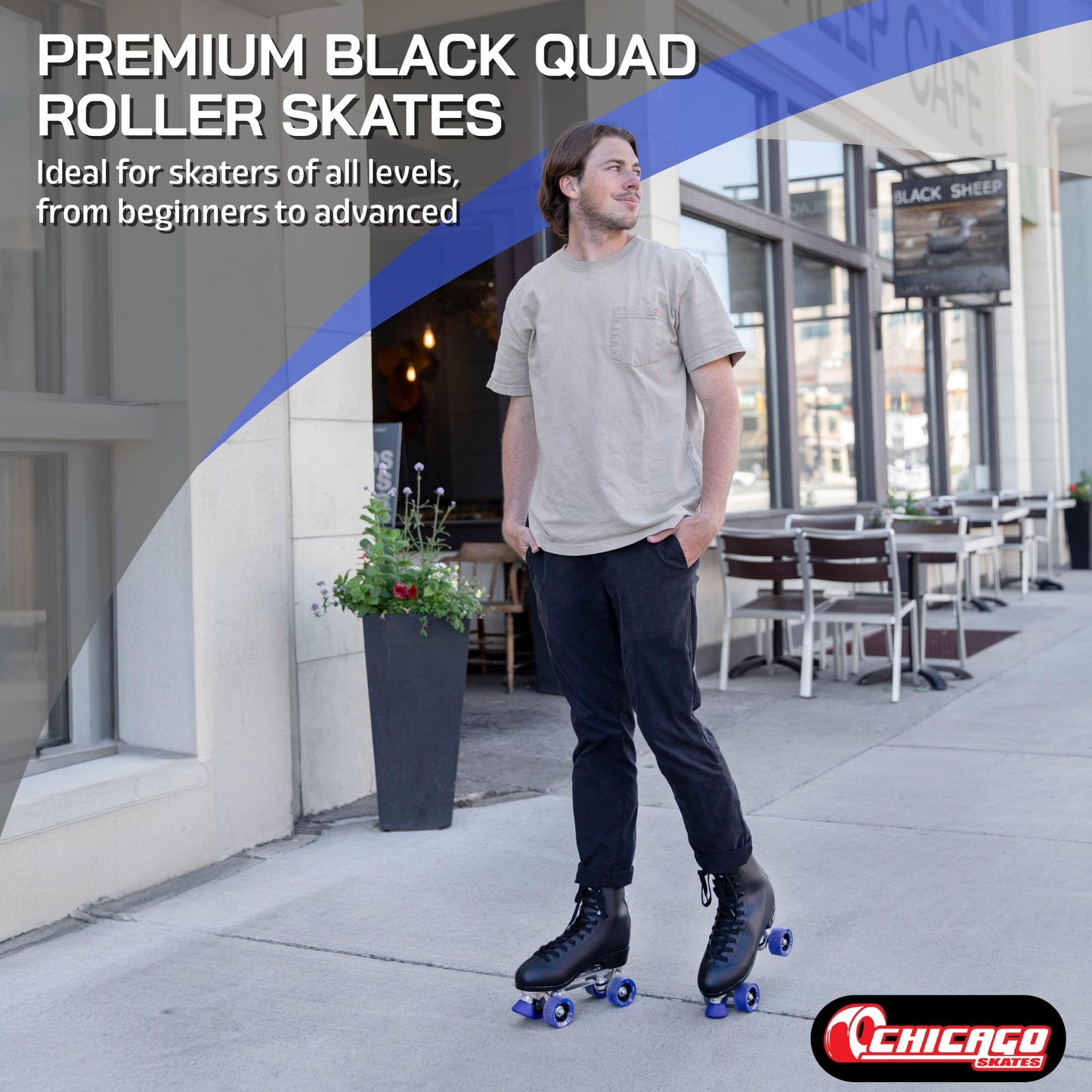 CHICAGO Skates Men's Classic Roller Skates - Premium Black Quad Rink Skates, Size 10 (CRS40510)