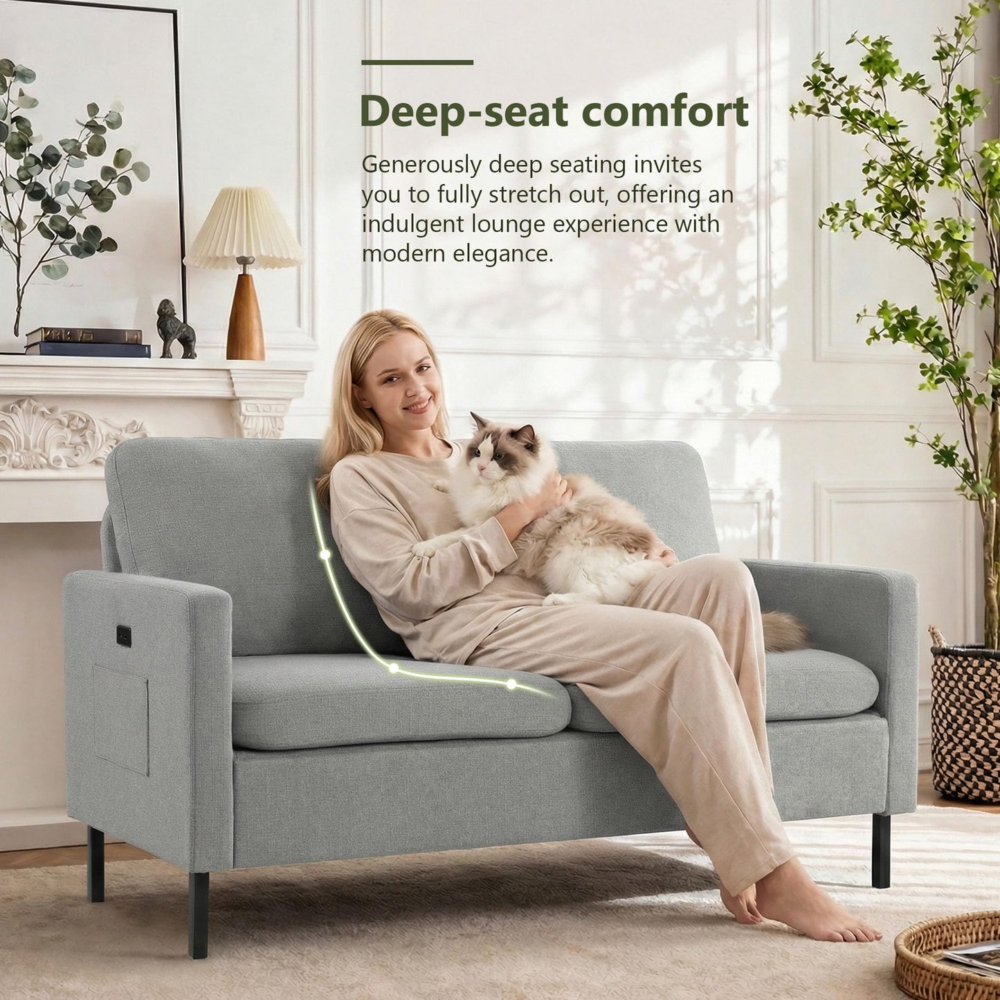 GRAVFORCE Sofa Two Seater Modern Comfy Sofa Couch Loveseat 2 Seater Small Sofas for Living Room Office Apartment Light Gray