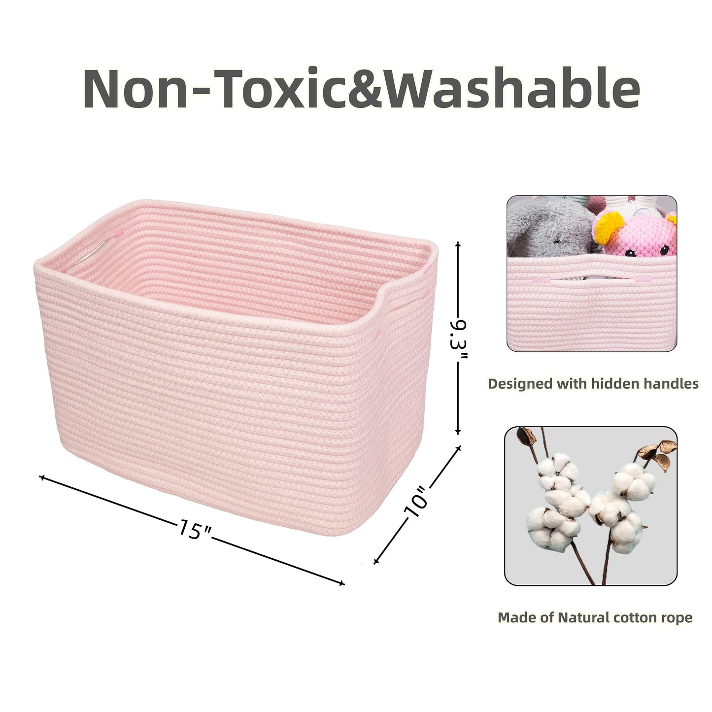 XUANGUO Cotton Rope storage Basket Bins Woven Basket for Organizing Shelves Rectangle Decorative Baskets For storage Clothes Toys Books Towels Square