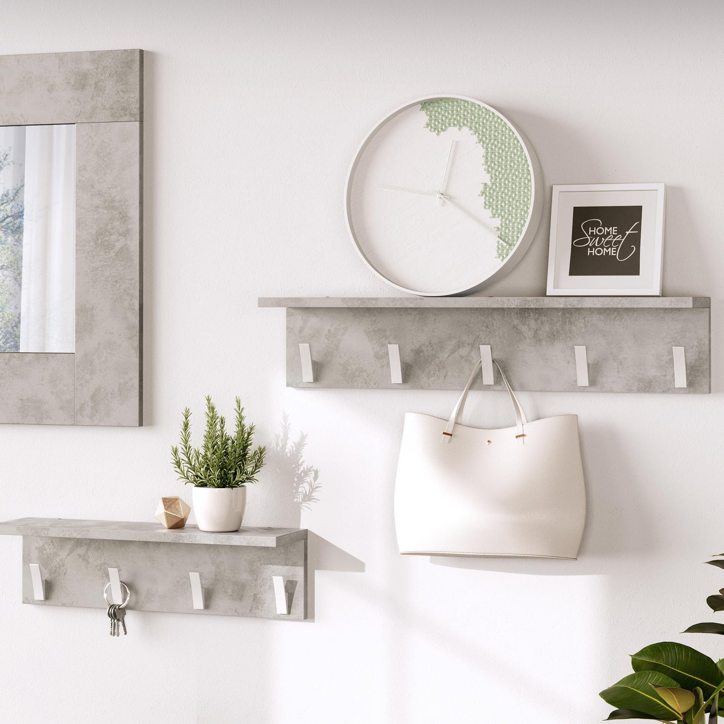 Mobili Fiver, Wall coat hanger, Rachele, 80 cm, Concrete Effect, Grey, Made In Italy