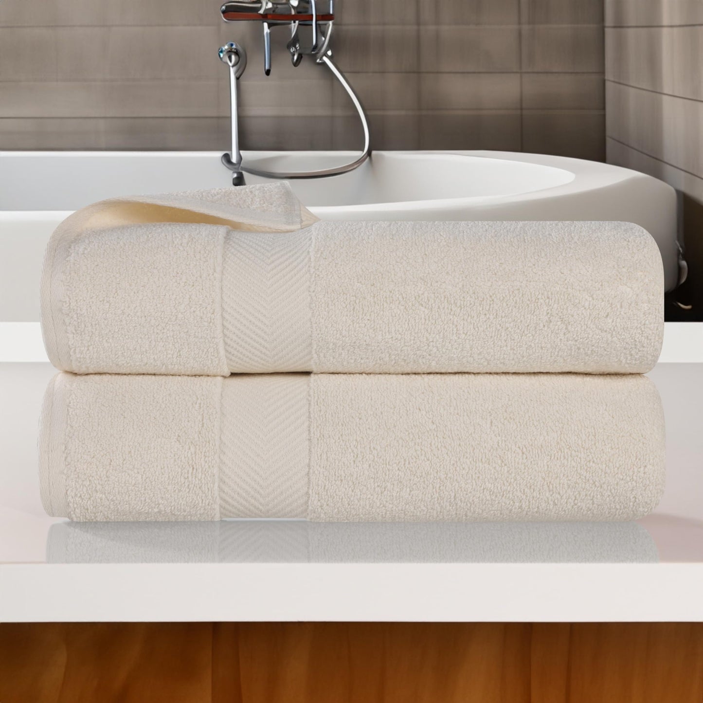 Superior Collection 100% Zero Twist Cotton Super Soft and Absorbent Bath Towel Set, Ivory (Set of 2)