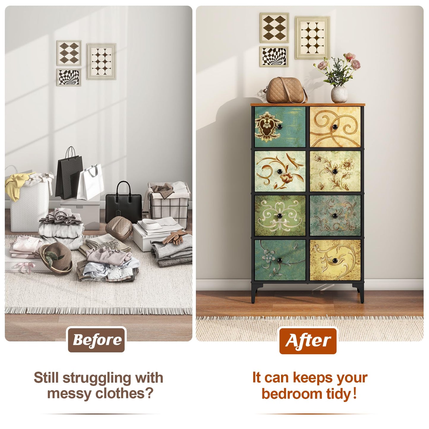 LYNCOHOME Chest of Drawers, 8 Drawer Fabric Bedroom Dresser Storage Drawrs, Storage Organizer Unit for Bedroom, Living Room, Entryway, Nursery