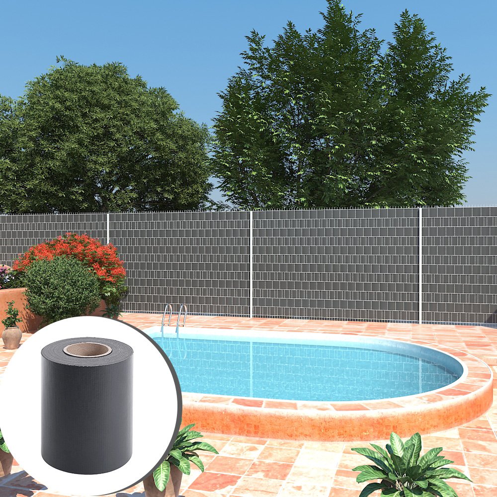 SONGMICS GPJ100GY RAL 7016 PVC Privacy Screen Wind Protection 2 Rolls m x 19 cm Extra Thick with 50 x Mounting Clips Anthracite, Charcoal, 100