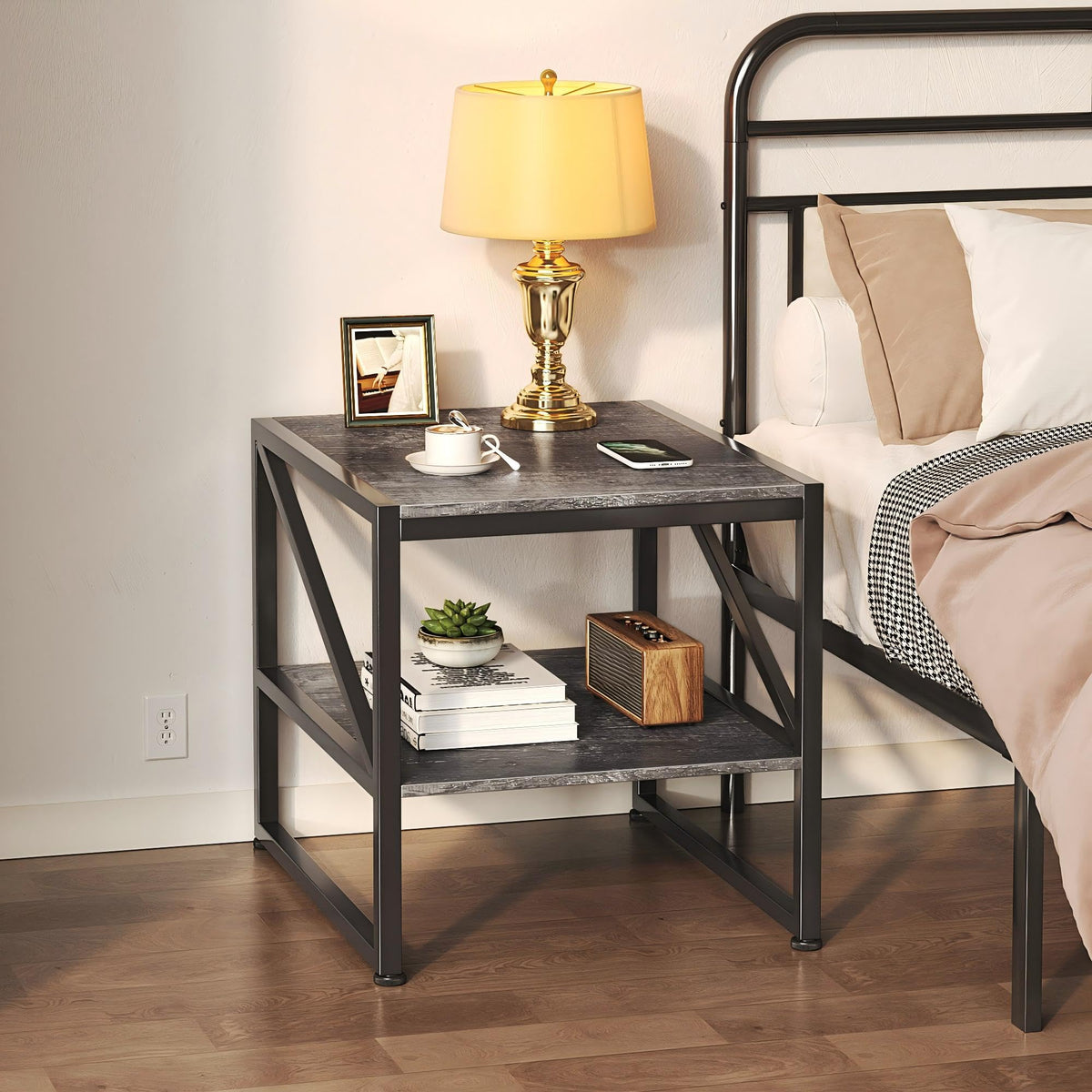 MUTUN 50cm Square End Table, 20 Inch Side Table for Living Room, Bedside Table for Bedroom, Nightstand, Small Table Grey Oak