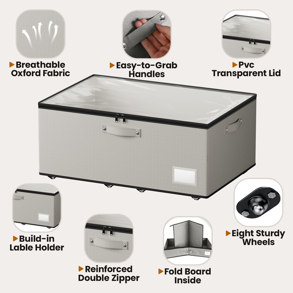 Mavivegue 63L Under Bed Storage on Wheels,2 Pack Underbed Storage Bins