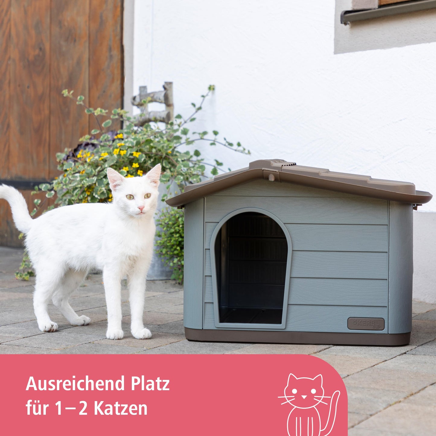 Kerbl Paola Eco 81341 Cat House, Mediterranean Look, Recycled Plastic, Grey Green/Brown, 60 x 51 x 41 cm