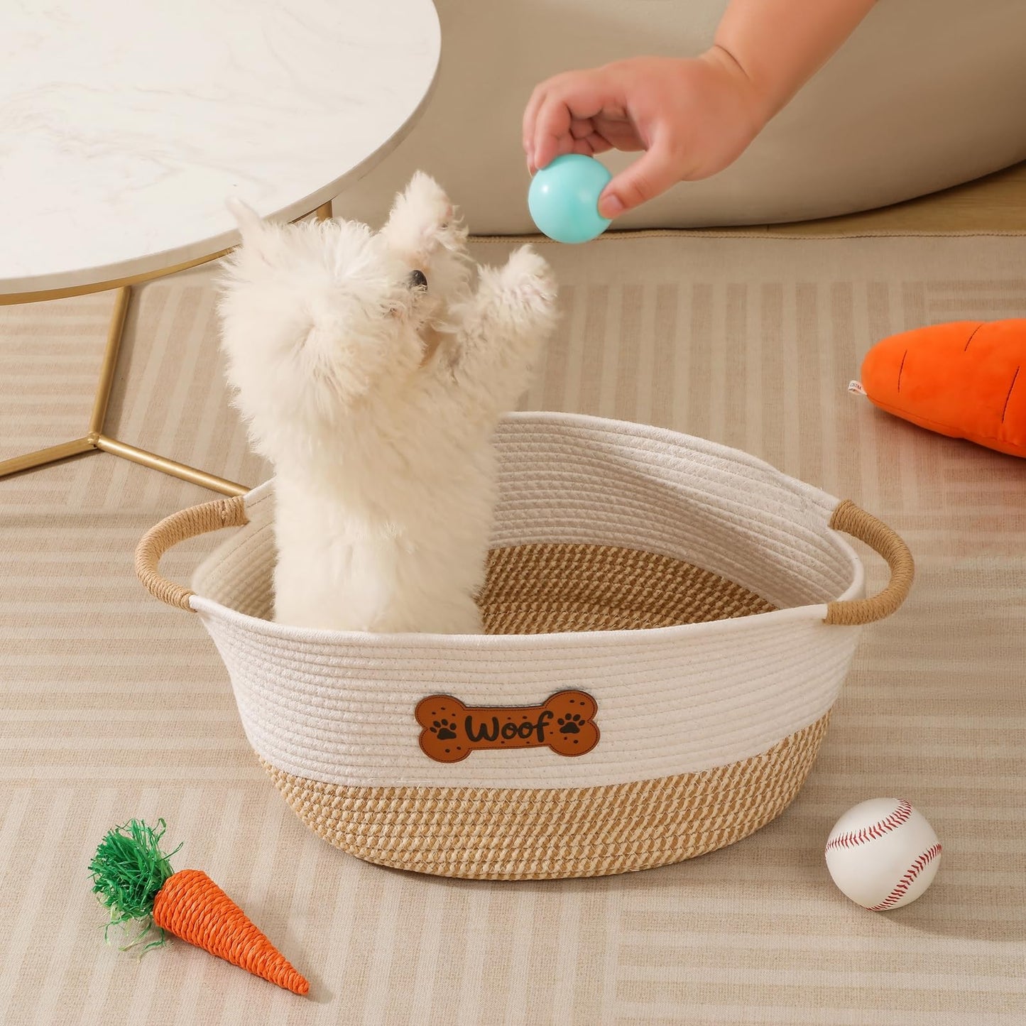 Dog Toy Basket, Dog Toy Box Organizer Baskets, Woven Cotton Rope Pet Puppy Dogs Toy Bin With Handle
