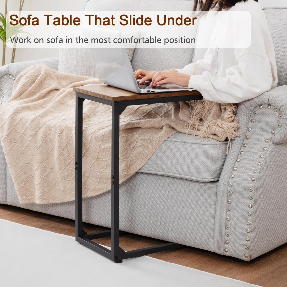 AMHANCIBLE C-Shaped Side Table, Side Table Living Room, Sofa Table