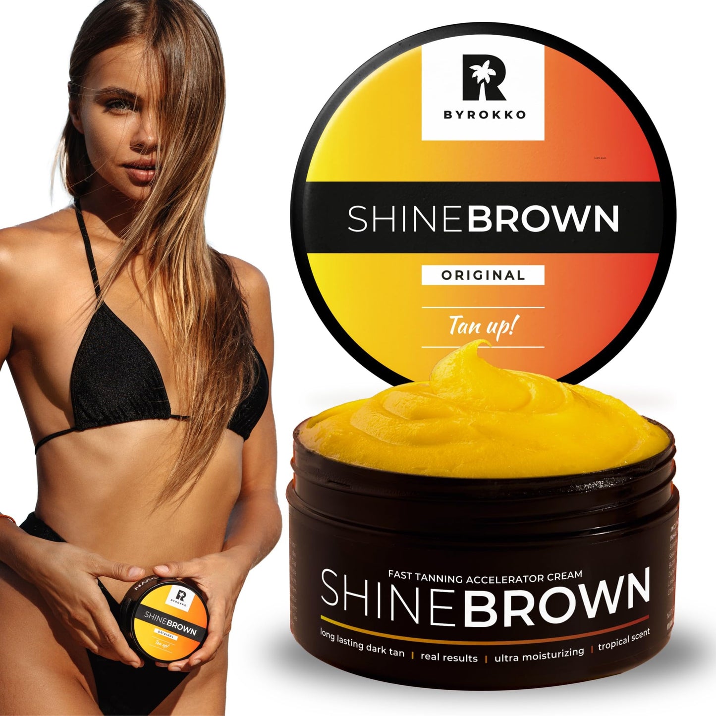 BYROKKO Shine Brown Fast Bronzing Sunbed Cream Tanning Accelerator, Effective in Sunbeds & Outdoor Sun for Deep Natural Tan, Long-Lasting, Hydrating