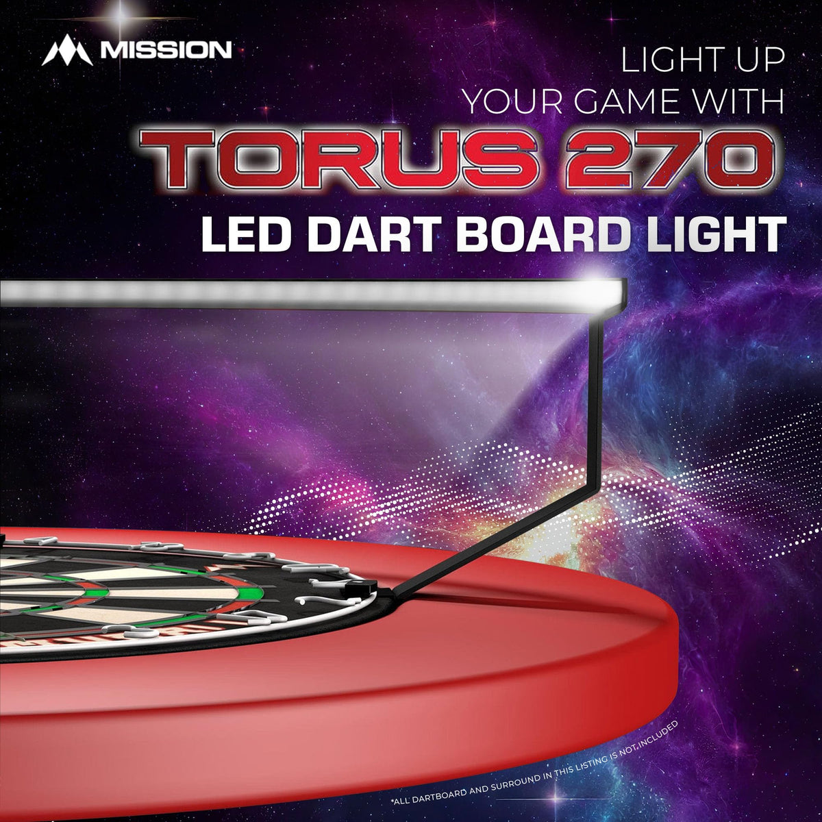 Mission Darts TOR270 Torus 270 | Dartboard LED Lighting System with Easy Access Area for Unrestricted Play, Sand Blasted Black