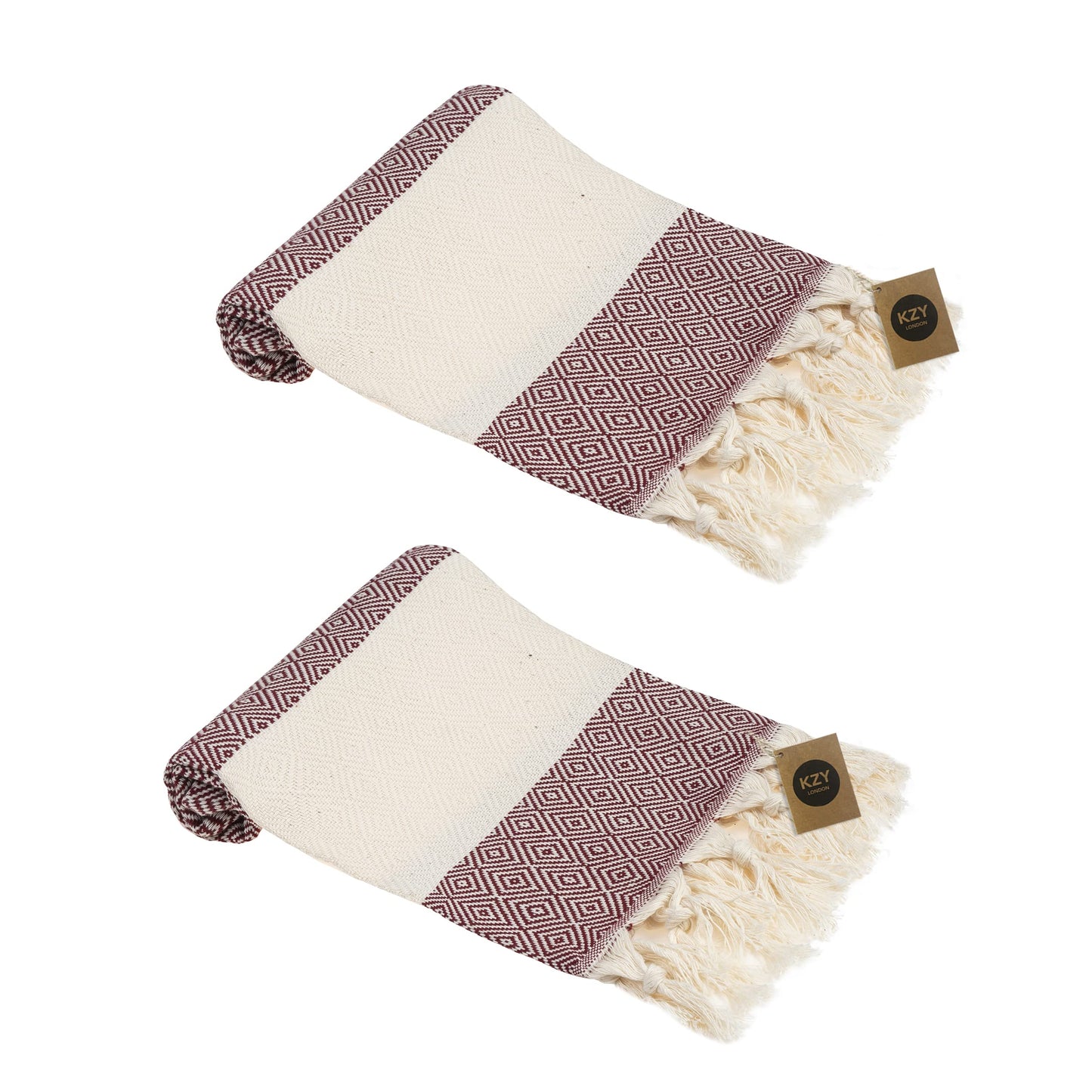 KZY LONDON Turkish Hand Towel Set of 2 - Towel for Kitchen and Bathroom - 50x100cm, 18,5x40 Inches