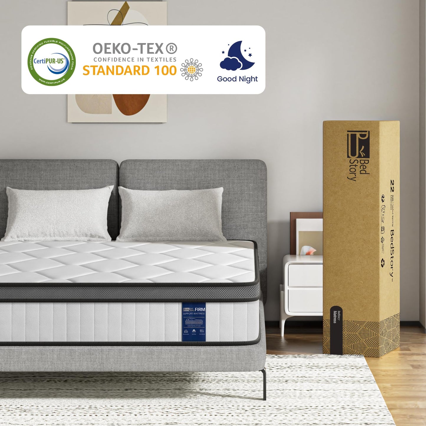 BedStory Single Mattress, 8.7 Inch Pocket Sprung Mattress for Pressure Relief & Comfort Sleep, Medium Firm - 90x190x22CM