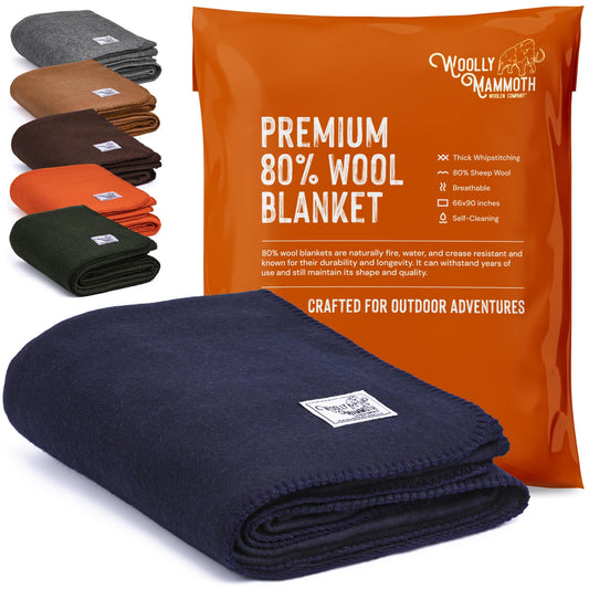 topuhair Woolly Mammoth Woolen Company Explorer Collection Wool Blanket 66" x 90" Navy Blue