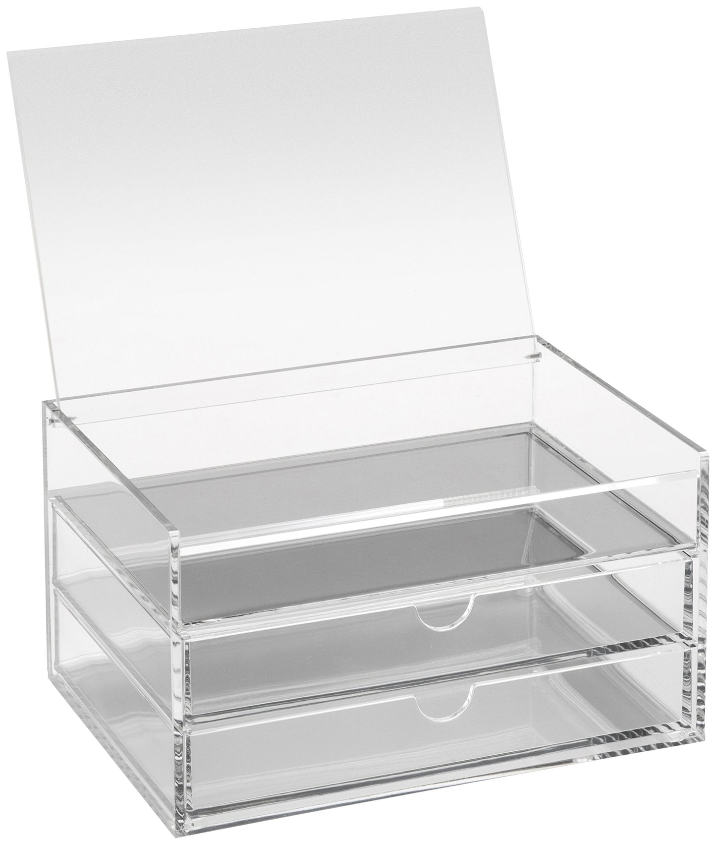 OSCO Clear Acrylic 3 Drawer Chest with Flip-Up Lid, Compact Desktop Storage Box for Makeup, Jewellery & Office Supplies, Durable High-Grade Acrylic,