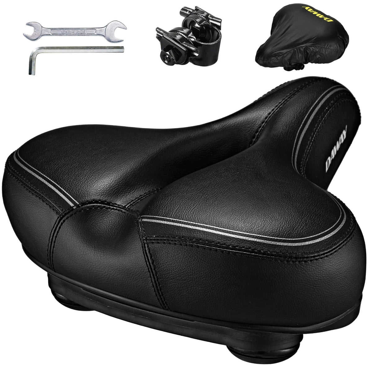 DAWAY C30i Comfortable Oversized Bike Seat - Memory Foam Padded Exercise Bicycle Saddle for Peloton, Stationary, Mountain, Road Bikes - Extra Wide