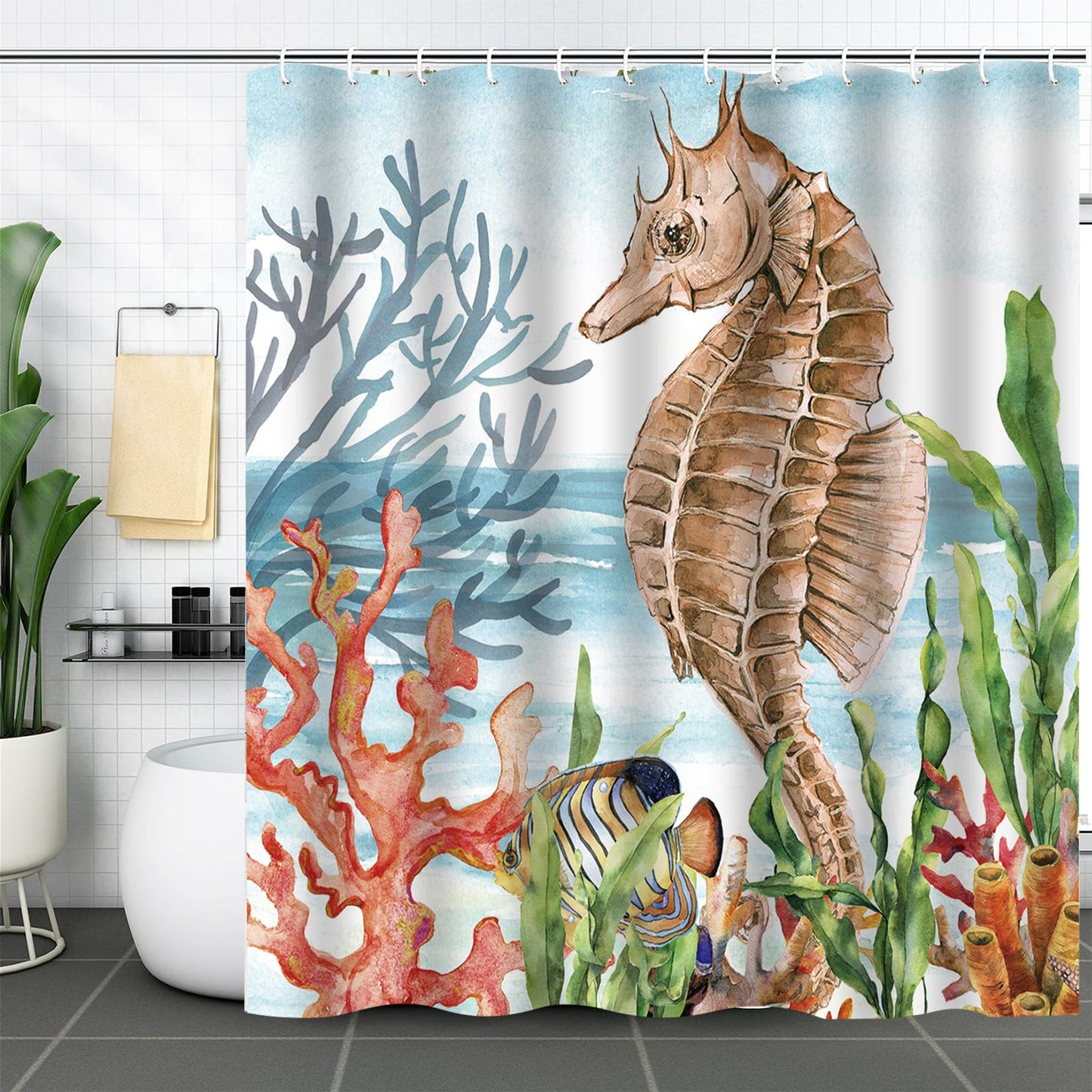FAIRYGATE Shower Curtains for Bathroom Curtain Bath Extra Long Mould Proof Resistant Heavy Duty Fabric Wet Room Waterproof Cloth with 12 Plastic