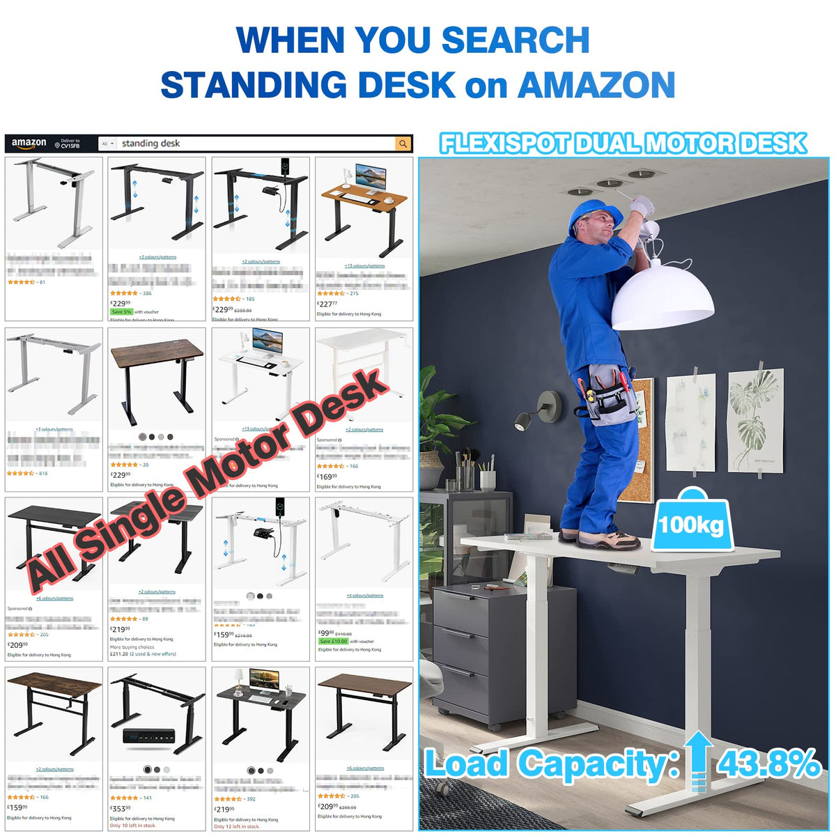 FLEXISPOT Standing Desk Dual Motors，Sit Stand Desk Height Adjustable Desk Stand Up Desk Electric Standing Desk Adjustable Standing Desk