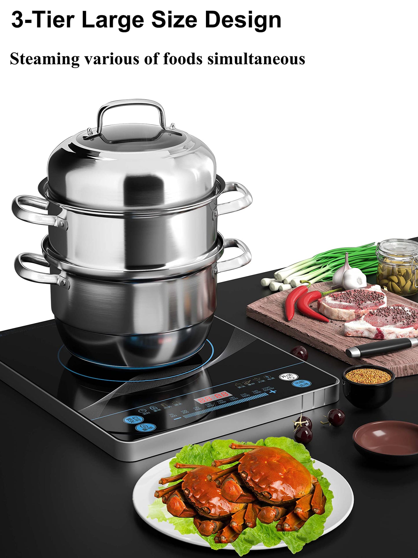 VENTION Steamer Cooking 34cm, 3 Tier Steamer, Large Steamer for Induction Hob