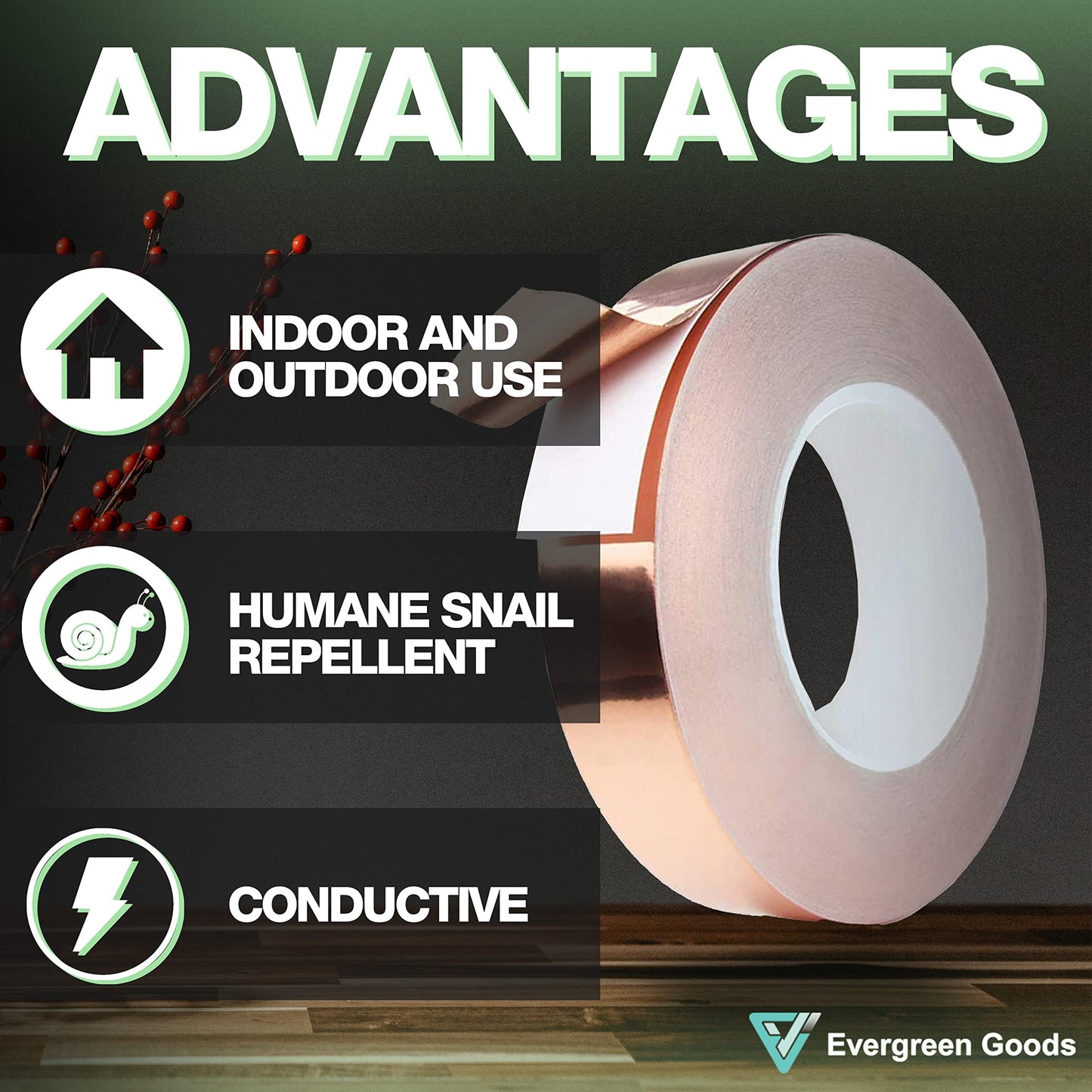 EVG 24mm x 12m Copper Slug Tape | Adhesive Copper Slug Snail Repellent | Slug Deterrent Barrier Tape | Humane Pest Control (6 Roll)