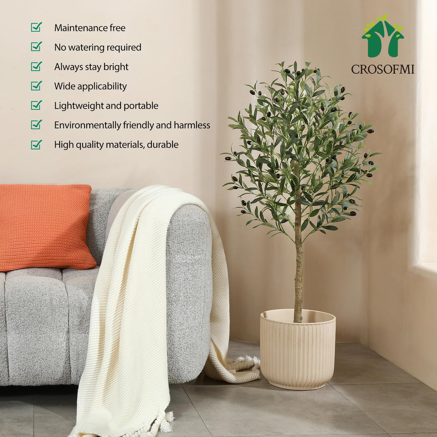 CROSOFMI Artificial Olive Tree 120cm Big tall Fake Plants, Artificial Olive Silk Plants Indoors in Pots, Faux Tropical large artificial plant suitable