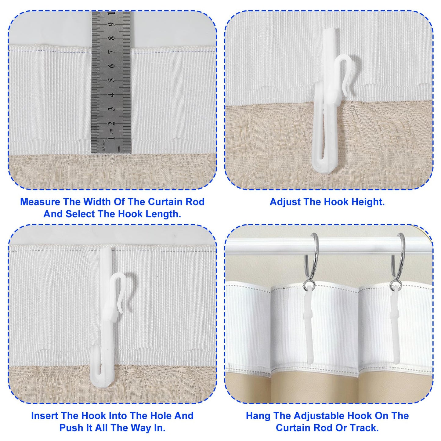 50 Pcs Pinch Pleat Curtain Hooks, Adjustable Plastic Curtain Hooks 85mm Ratchet System Drapery Pin Hook for Drapes Window Door Curtains Shower