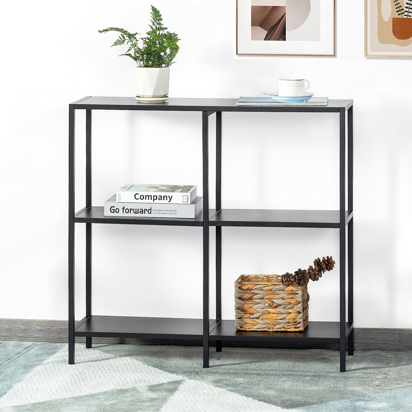 HDANI 80cm Metal Console Table with 3 Tier Strage Shelves,Narrow Entryway Table,Modern Sofa Tables for Entryway, Living Room,Bedroom,Black