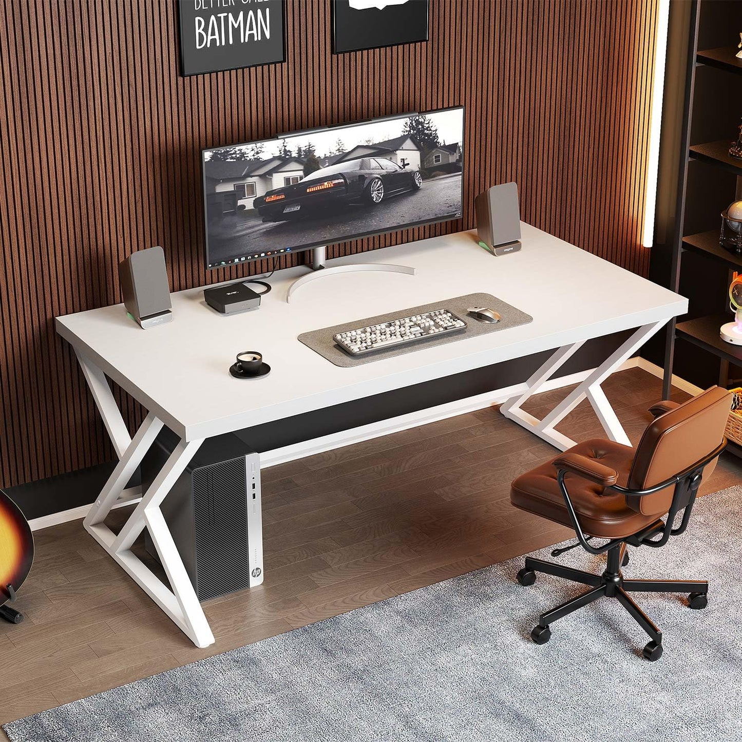 LVB Computer Desk Gaming Office Table long Desks for Home 140cm White Oak