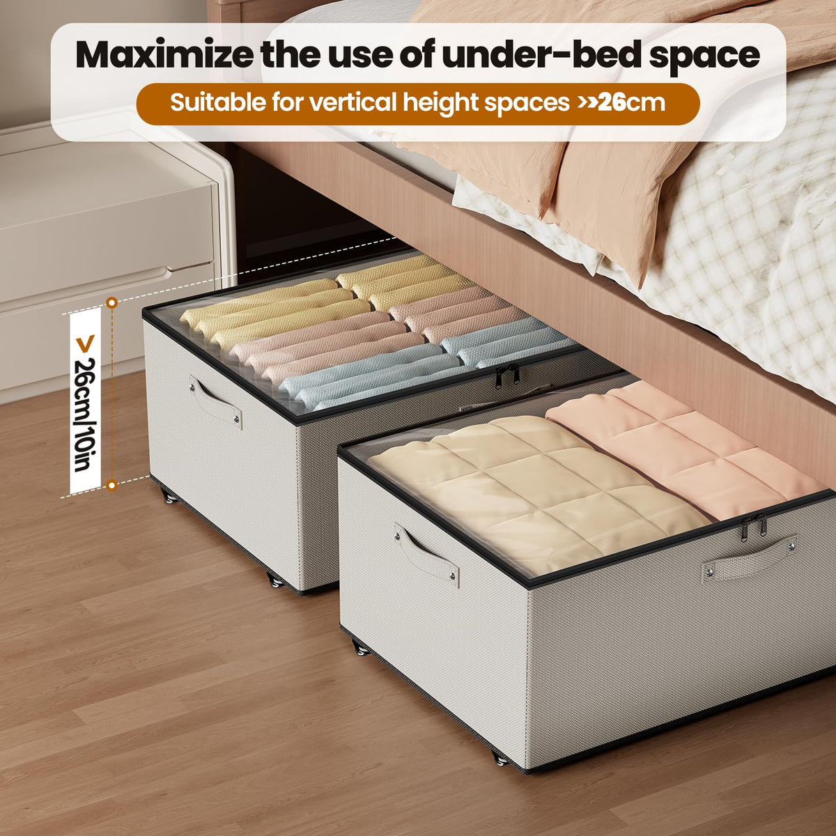 Mavivegue 63L Under Bed Storage on Wheels,2 Pack Underbed Storage Bins