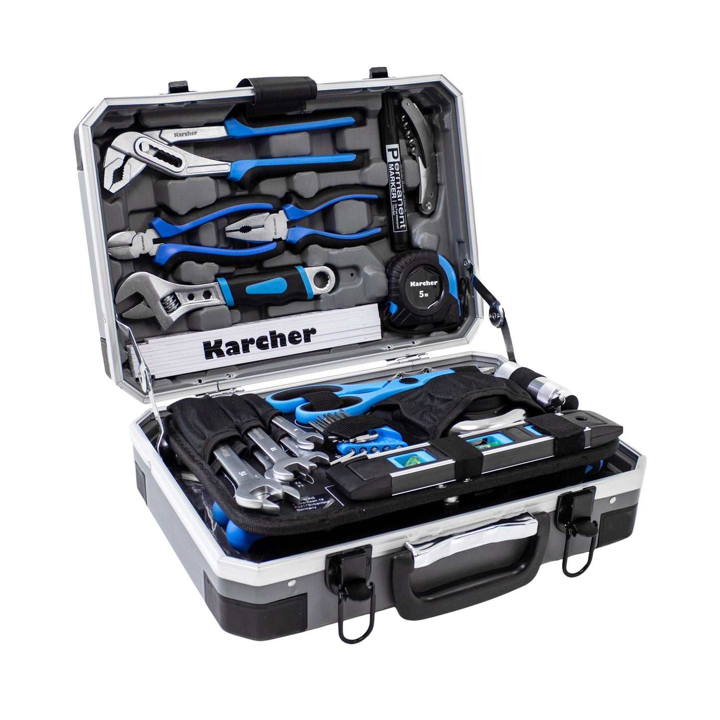 KARCHER Tool Box, 114 Piece Tool Set, I Tool Set Made of Chrome Vanadium & Carbon Steel with Hammer, Screwdriver, Socket Wrench, Bit Set and More