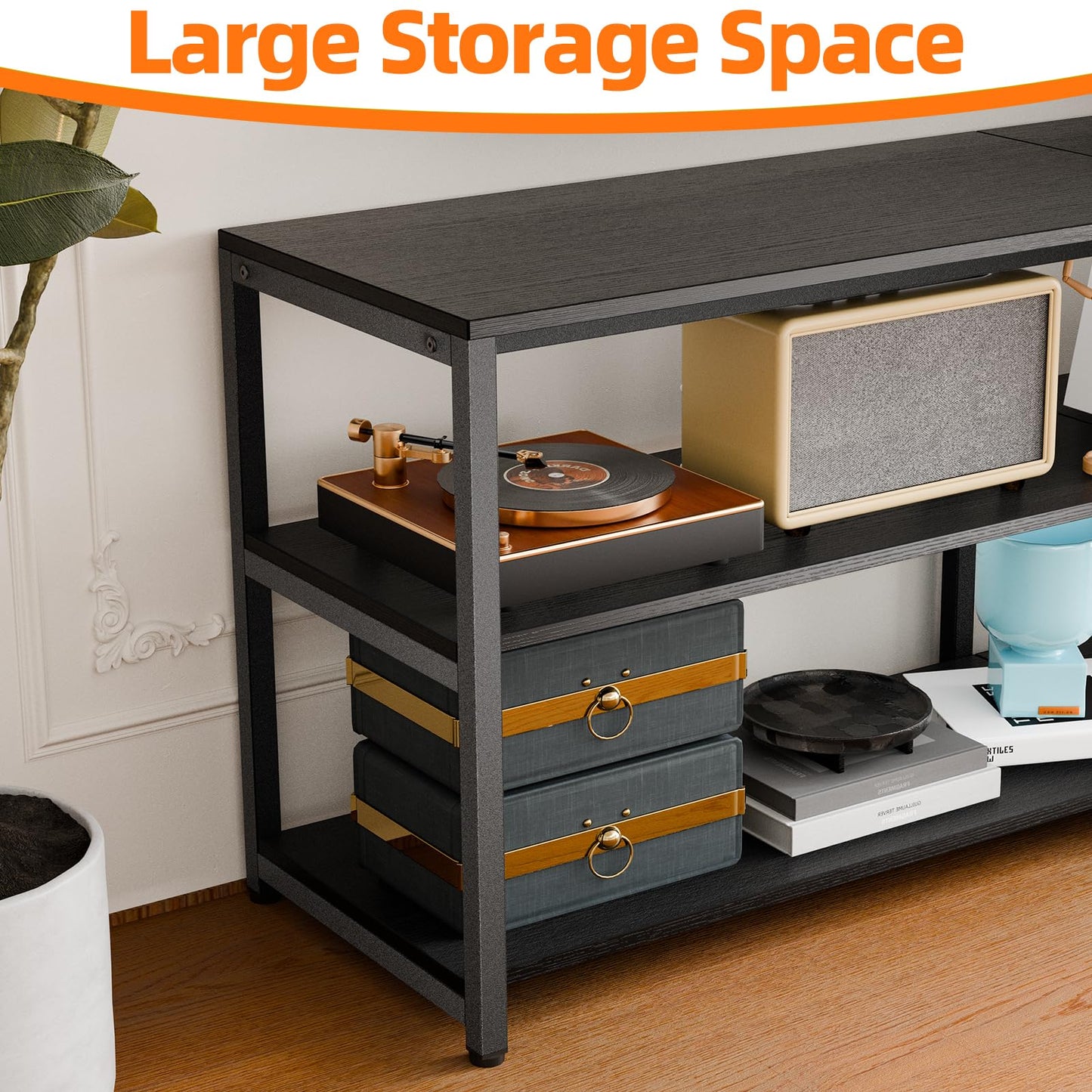 Aquzee 100 Inch TV Stand Cabinet, 249 cm Wide Large TV Unit for 85" - 110" TV, 3-Tier Wood TV Console Table with Open Storage Shelves