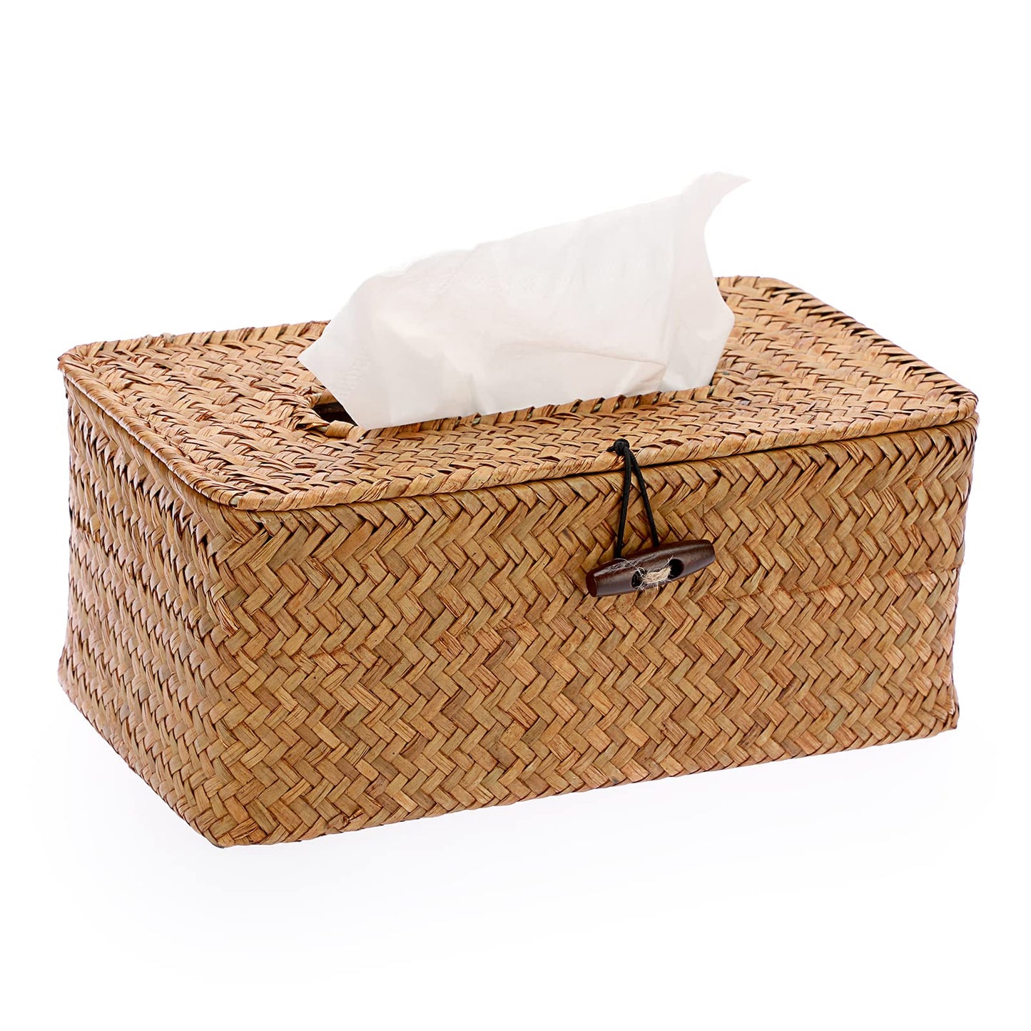 BTSKY Household Rectangular Seagrass Facial Tissue Box - Decorative Woven Wicker Paper Holder Tissue Holder Organizer for Kitchen, Bathroom, Office