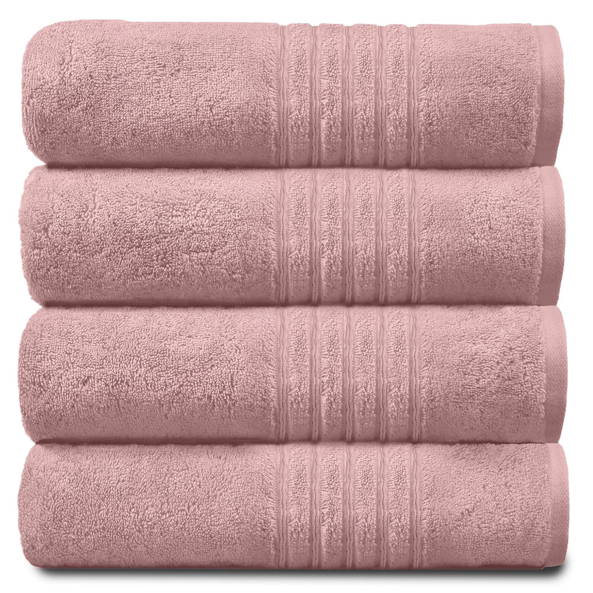 New Hampton Pack of 4 Bath Towel Set, 100% Ringspun Cotton, Extra Absorbent 450 GSM Luxury Bath Sheets, Blush Pink, 4PK