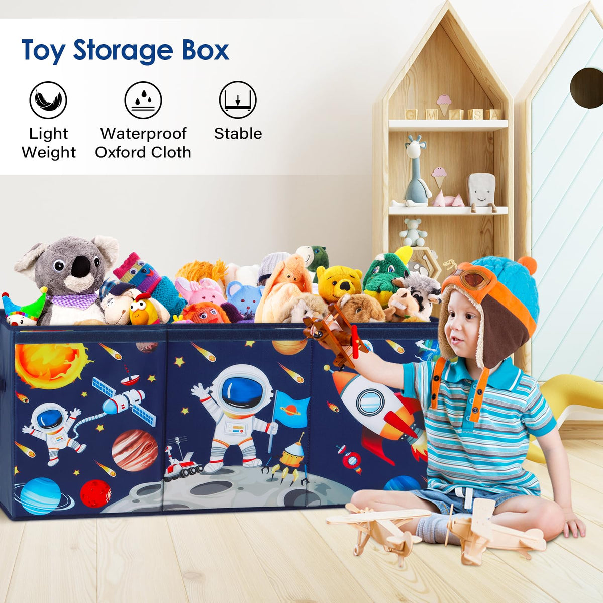 Decalsweet Astronaut Extra Large Kids Toy Storage Box with Lid,Foldable Oxford Toy Storage Organizer Box for Boys-963240cm-Lightweight Toy Chest