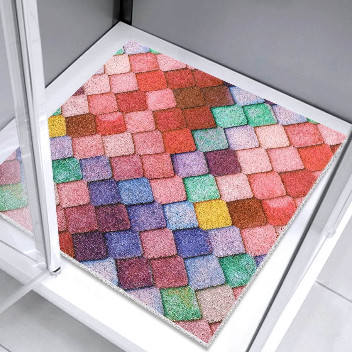 Square Shower Mat Non Slip 60x60 cm, Bath Mat Non Slip Non Mould, Soft Loofah Shower Mats for Inside Shower, Massage Bathroom Floor Rug Carpet with