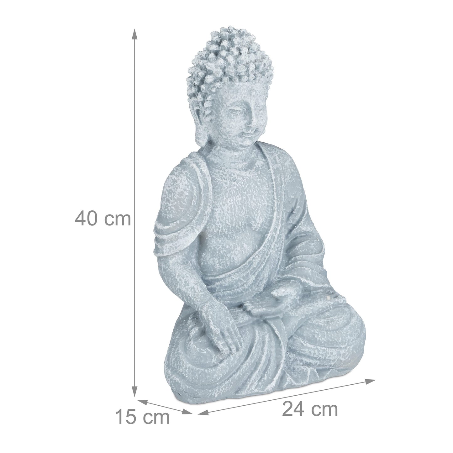 Relaxdays Sitting, 40 cm, Feng Shui, Outdoor, Garden, D?cor, Big Zen Buddha Figurine, Light Grey, Polyresin