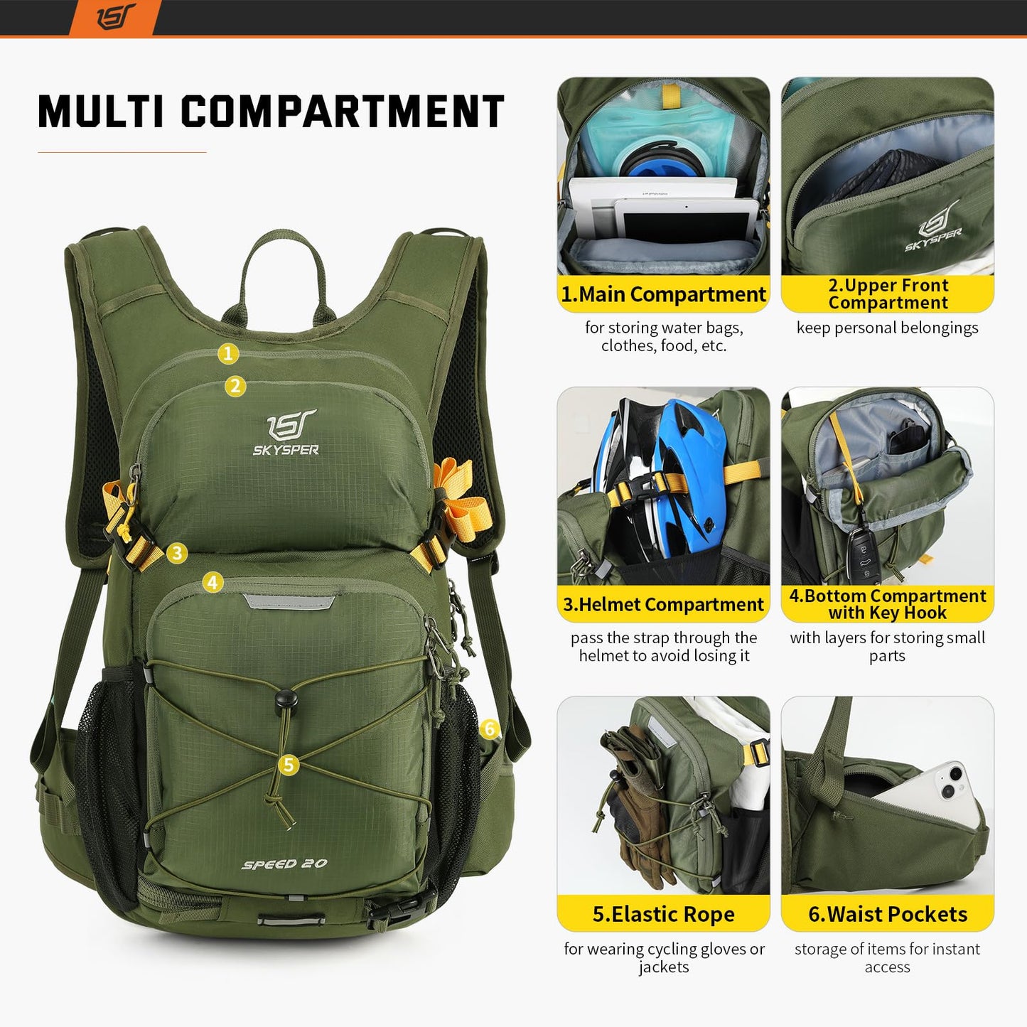 SKYSPER Cycling Backpack 20L Lightweight Bike Backpack for Men Women Running Rucksack for Biking Hiking Climbing(Armygreen)