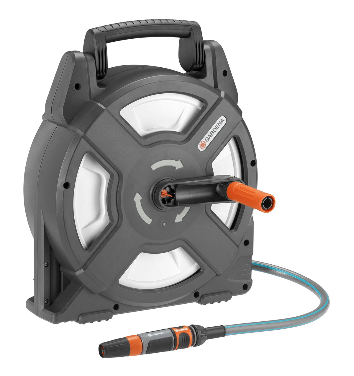GARDENA City Gardening Terrace Hose Box, 10 m: Hose Coil with 10 m Hose, Folding Crank and Handle, Space-Saving Storage, for Terrace and Garden