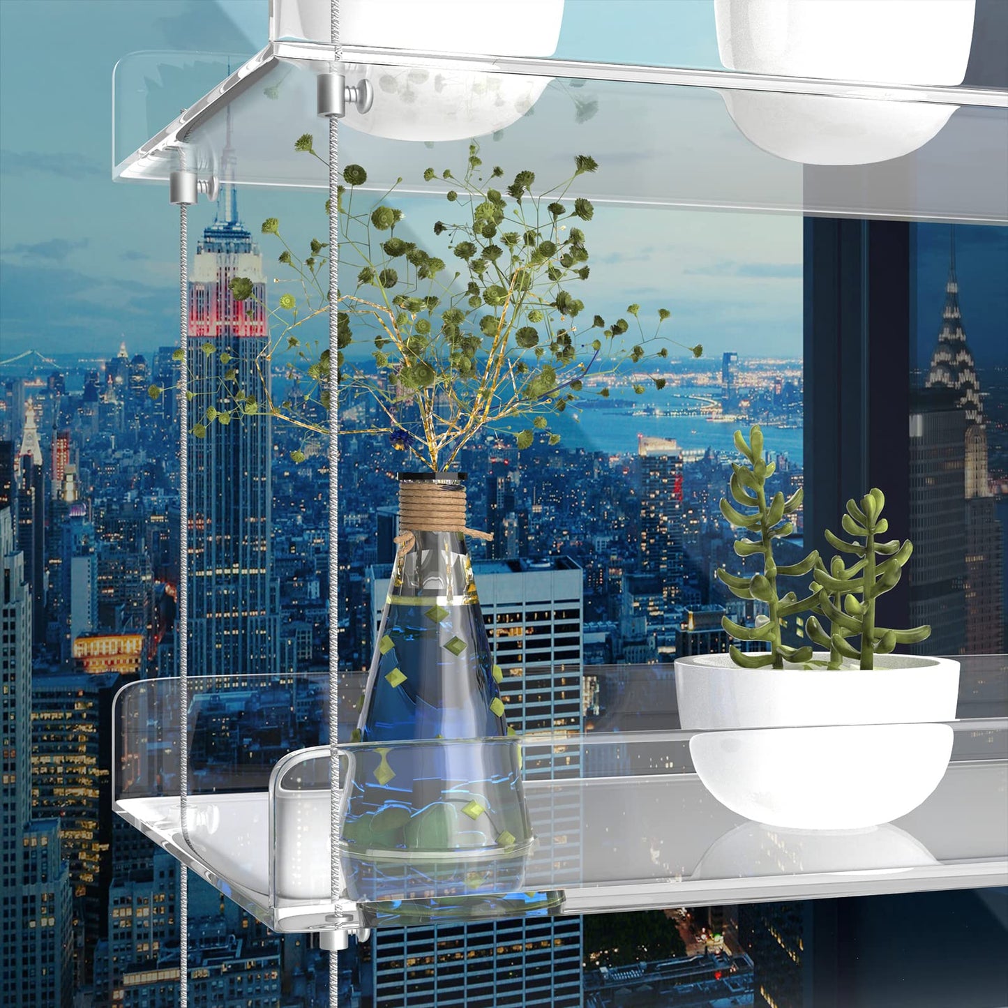 ZerzSemp Hanging Acrylic Plant Shelves for Windows, Height Adjustable Clear Hanging Indoor Windows Wall Hanging Plant Stand for Window Grow