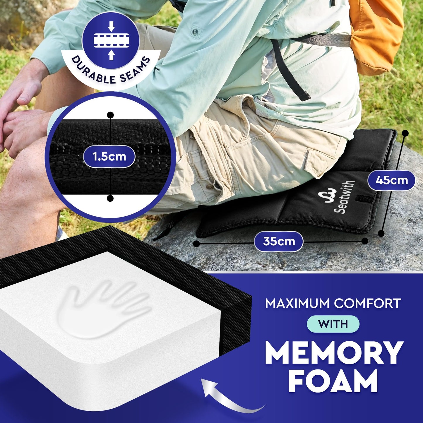 Thermal Foldable Outdoor Seat Cushion with Memory Foam 45x35cm Red