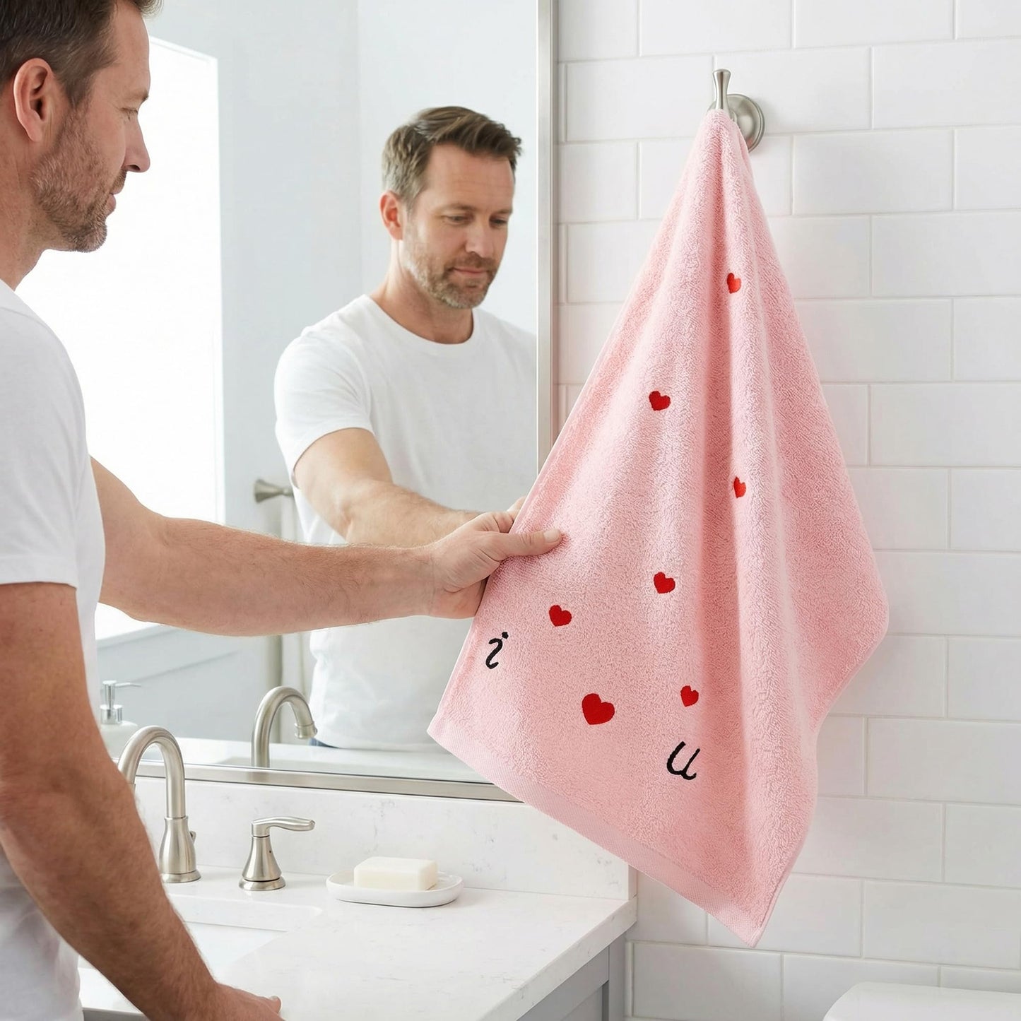 HMETOL Valentine's Day Cotton Letter Heart Love Pattern Hand Towels