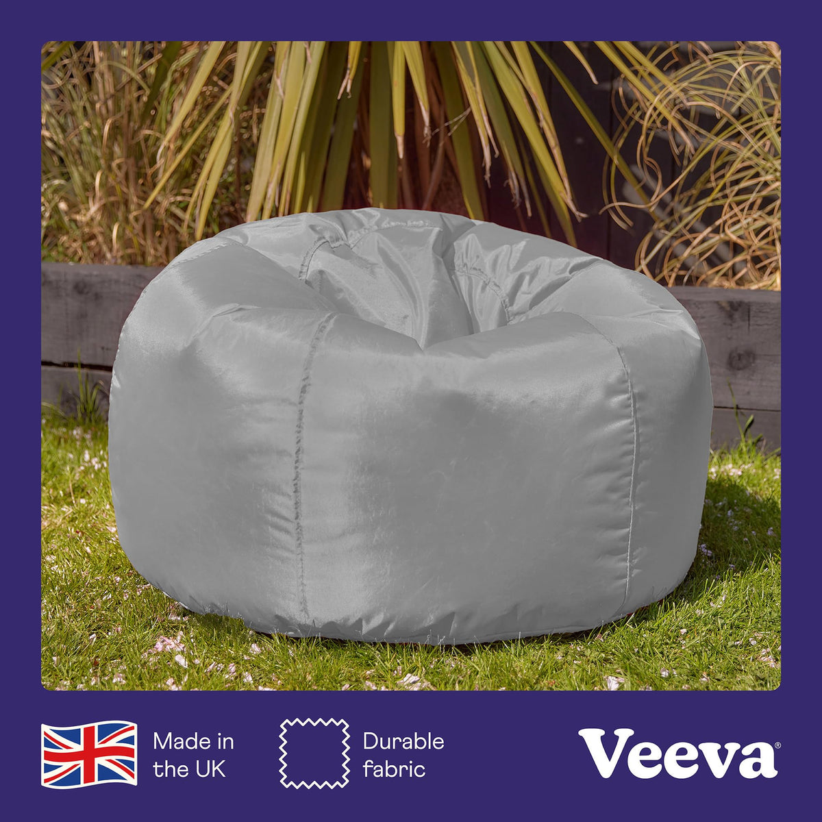 Bean Bag Bazaar Outdoor Bean Bag, Grey, Water Resistant Fabric, Large Beanbag with Filling Included, Floor Chair, Garden Chair, Outdoor Seating,