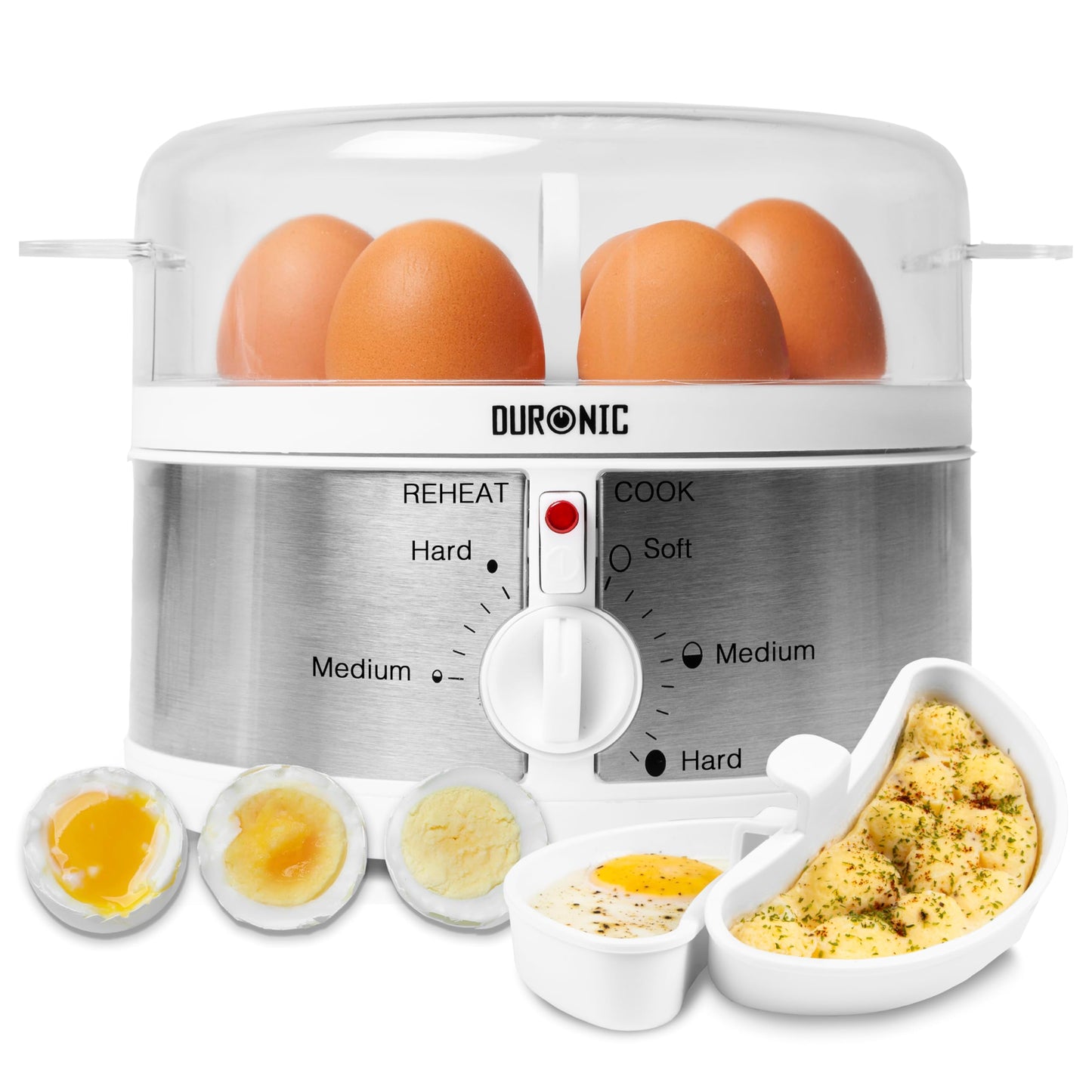 Duronic Electric Egg Boiler EB35 WE Steamer for Eggs 350W Automatic Egg Boiler Electronic Omelette Maker Poacher for 7 Soft, Medium & Hard Boiled Eggs