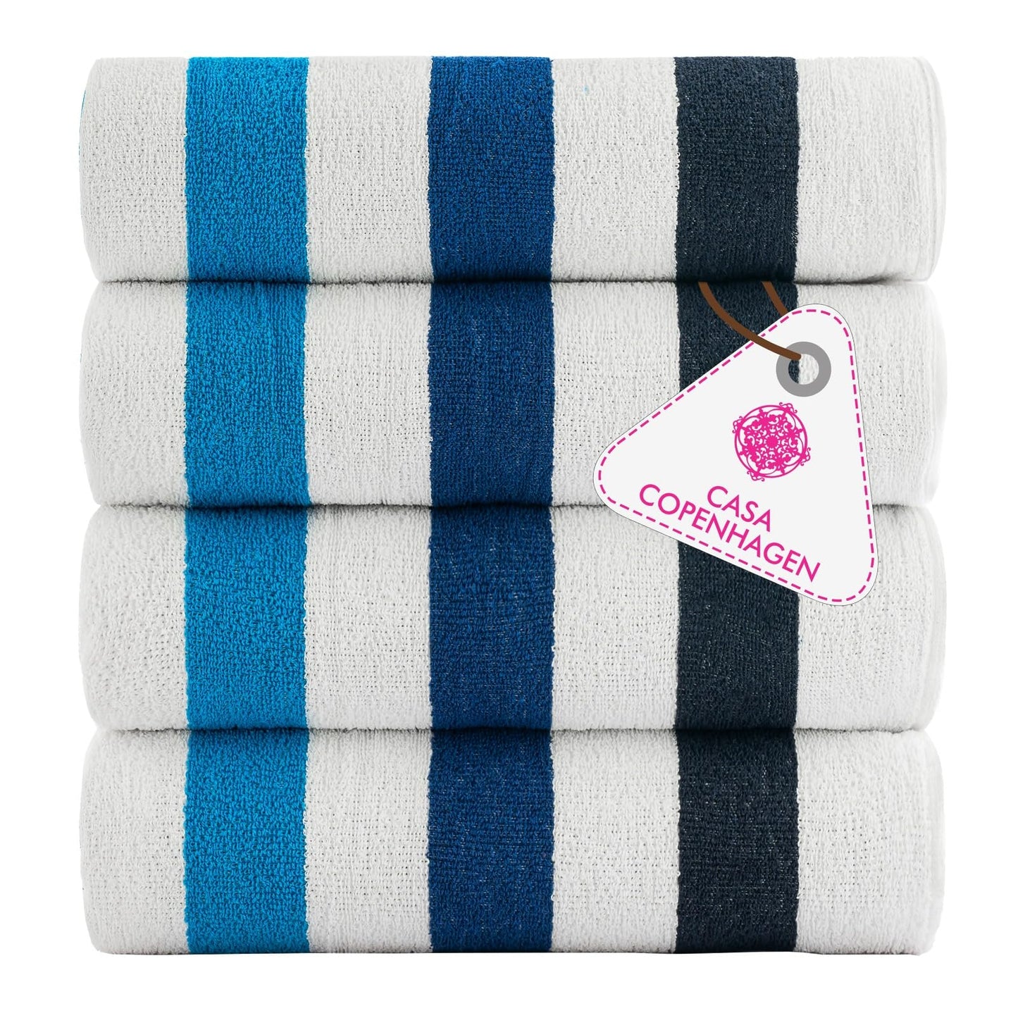 CASA COPENHAGEN Monaco Beach Towels, durable & long-lasting, quick-drying, for pool, bath & shower, 76 x 152 cm, 4-piece set of cotton beach towels