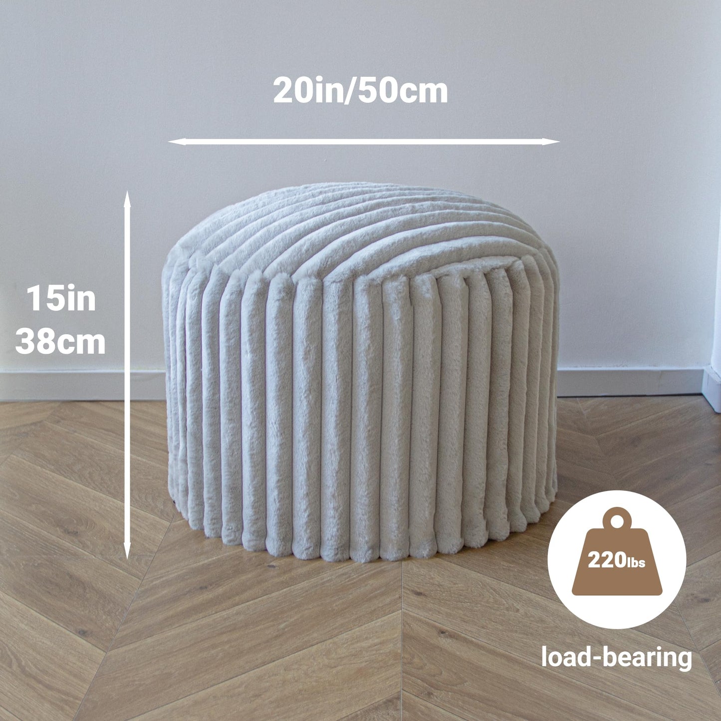 DAWNYIELD Round Footstool Bean Bag, Faux Fur Pouffe, Grey