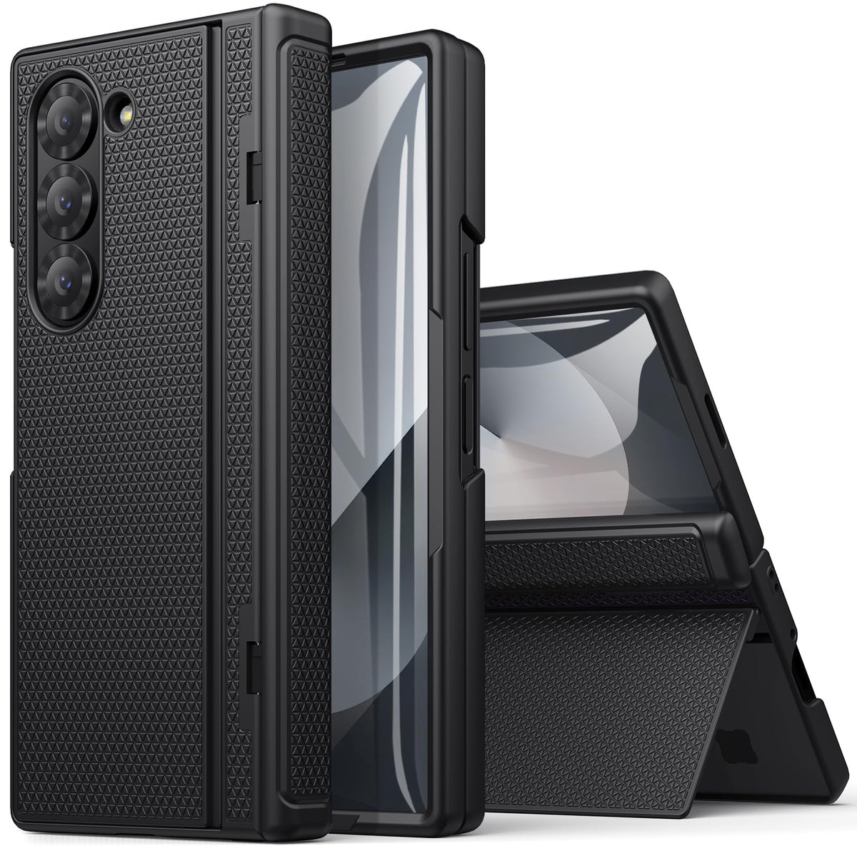 SIXBOX for Samsung Galaxy Z Fold 6 Case with Kickstand & Front Screen Protector & Hinge Protection, Slim Fit Rugged Hard 360? Full Body Cover