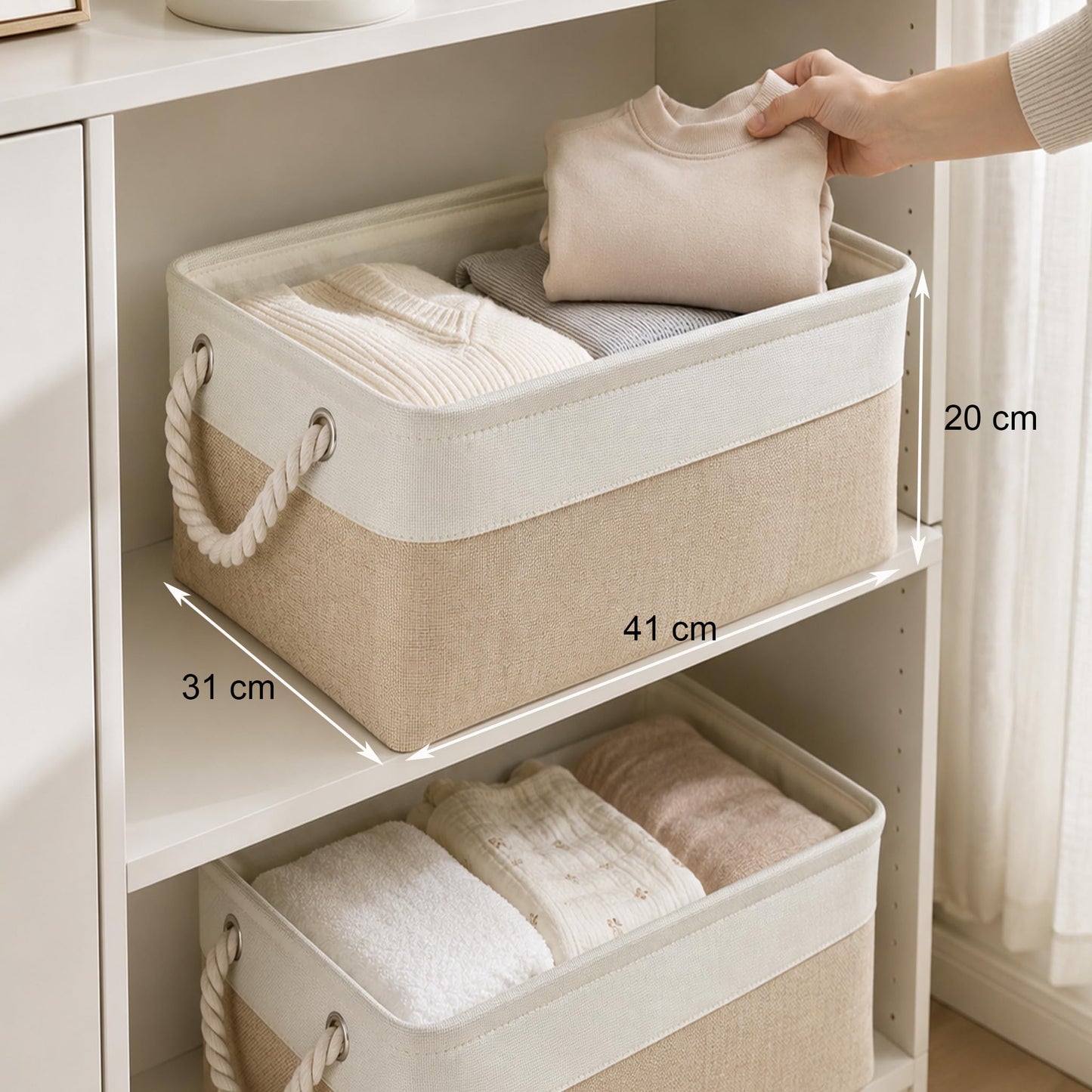 Mangata Large Storage Box set of 3, Fabric Storage Baskets with Handles for Cupboards, Wardrobe, Shelves, Bathroom, Clothes, Toys, Towel