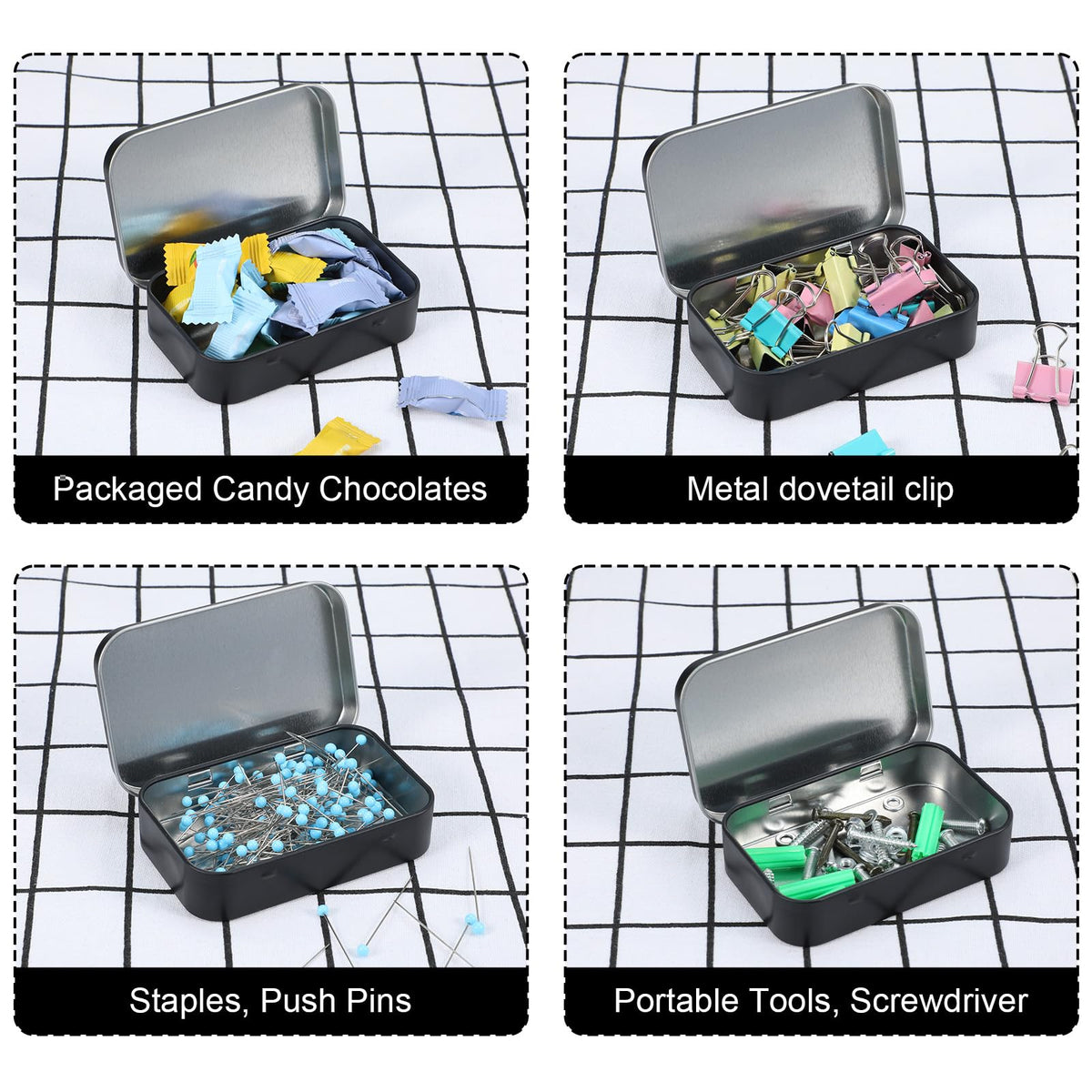 Aphumedc Metal Rectangular Empty Hinged Tins Tin Containers, Mini Portable Storage Box with Lid