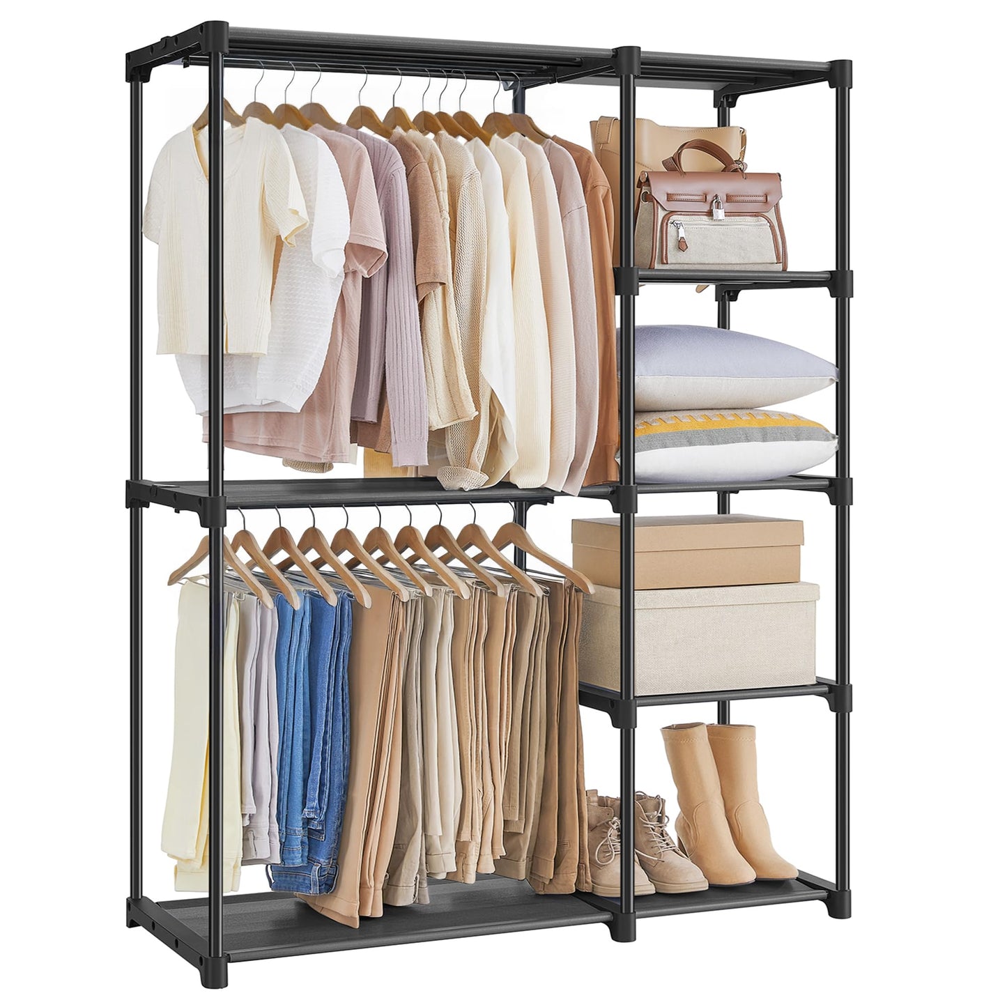 SONGMICS Freestanding Wardrobe, Foldable Closet, Coat Rack with Clothes Rails, Clothes Rack, Open Storage Wardrobe, Storage Organiser, Cloakroom,
